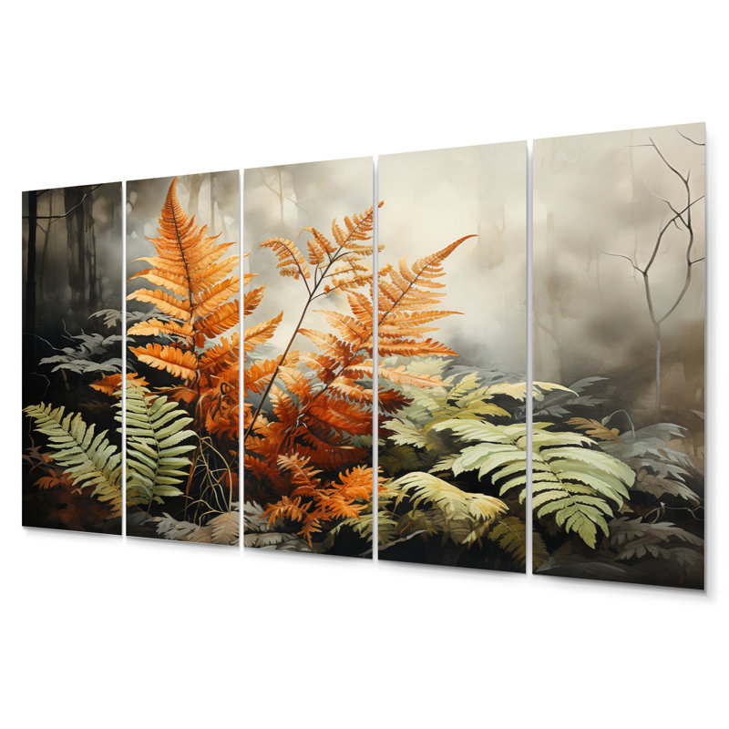 Ferns Amber Reflections - ensemble d'art mural floral en métal
