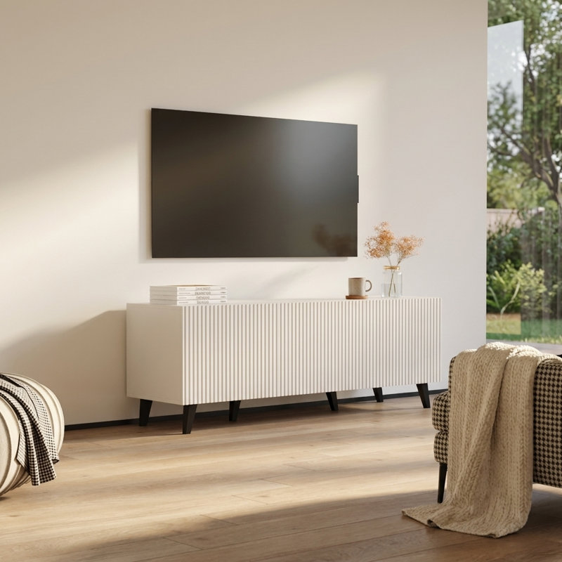 Meuble télé 3D blanc 59,3 po Pafos, Blanc
