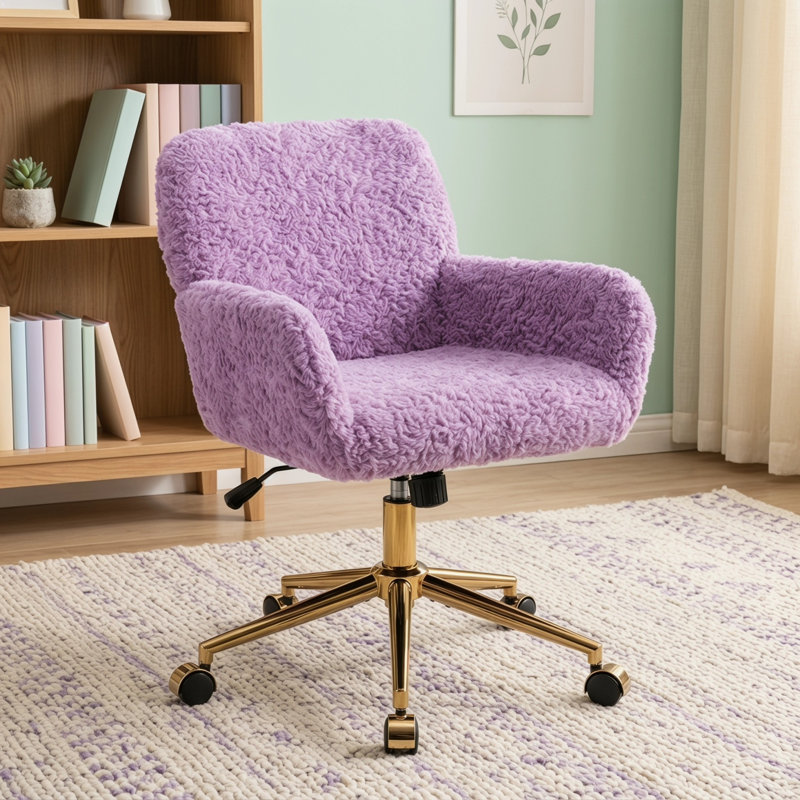 Chaise de bureau moderne en velours avec pivot, Mauve