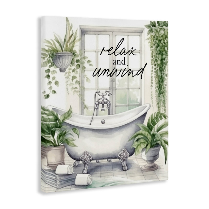 «Relax Unwind Bath & Foliage Canvas», design par Lettré et doublé, H 30 po x l 24 po