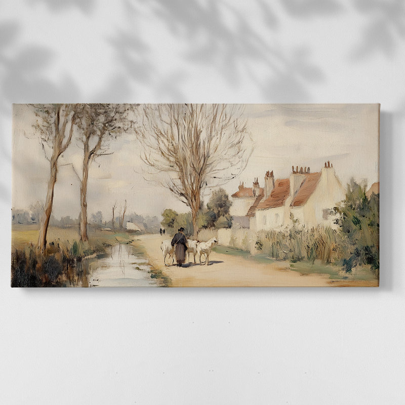 Paysage, série CLCL-XXVV, toile tendue avec châssis, prête à être accrochée, H 25 po x l 49 po, Doré