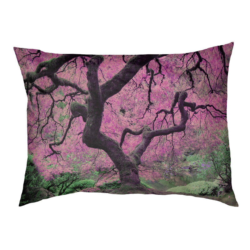 Coussin de designer de l’arbre d’érable japaneses Burkey, L 42 po x l 52 po, Rose / Noir