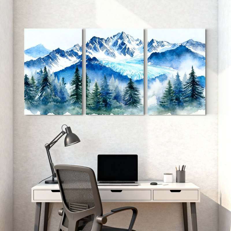 «Landscape & Nature Mountain Peaks Forest Lake Reflection», ensemble de 3 impressions sur toile, H 30 po x l 60 po