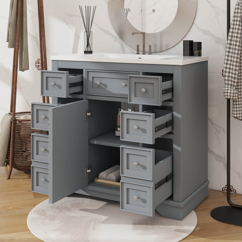 Ensemble de meuble-lavabo et lavabo 36 po, comprenant une armoire et des tiroirs, Gris