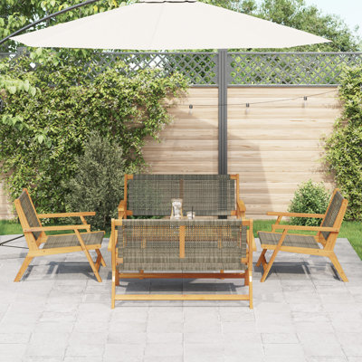 Set Of 4 Teak Look Acacia, Rattan Acacia Wood, Rattan