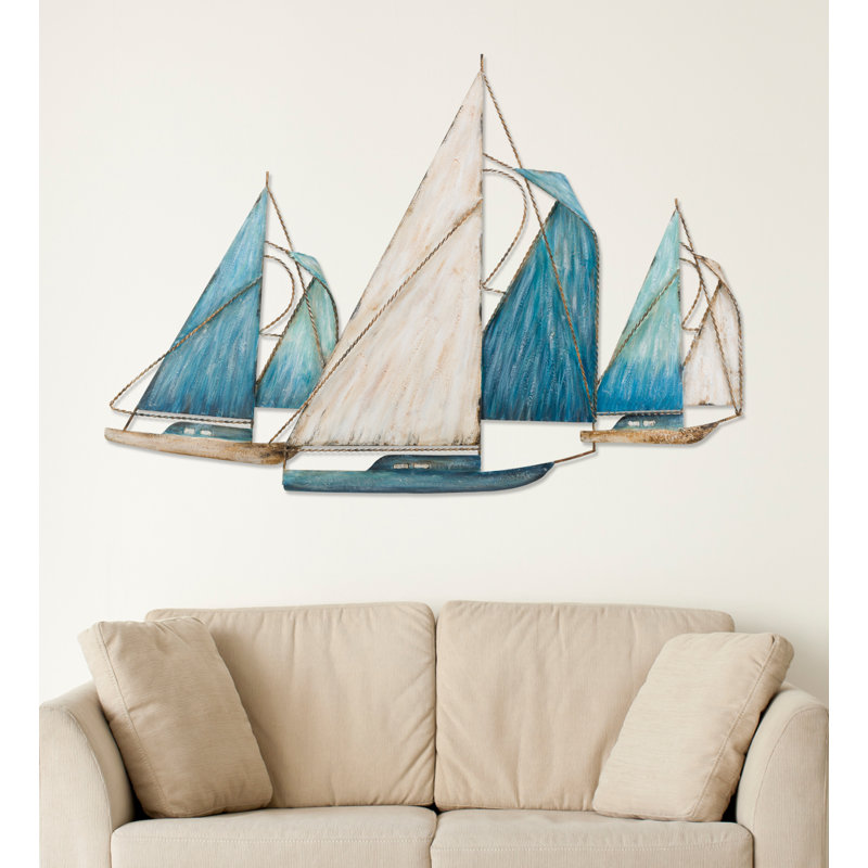 Sailboat Coastal Metal Relief Wall Décor, 29" H X 41" W X 2" D