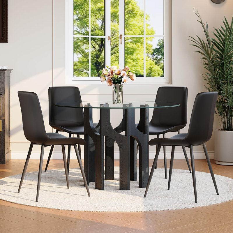 Ensemble de table de salle à manger 46 po pour 4 personnes, Black, Black