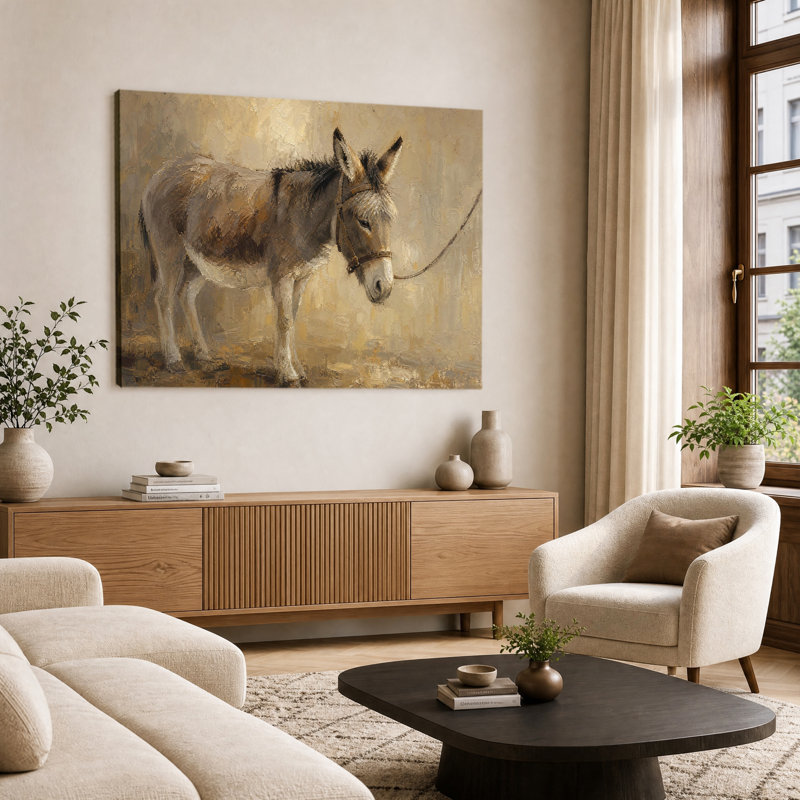 Rétro âne, portrait, discret, beige, texture épaisse, peinture, art mural, ferme, décor d'animaux de ferme, 12 po x 18 po