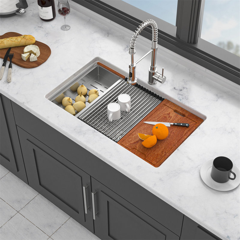 Évier de cuisine encastré blanc encastré en porcelaine blanche 33 po