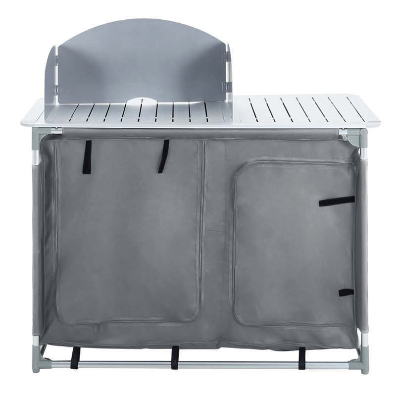 Dutil Folding Aluminum Camping Table, White/Grey