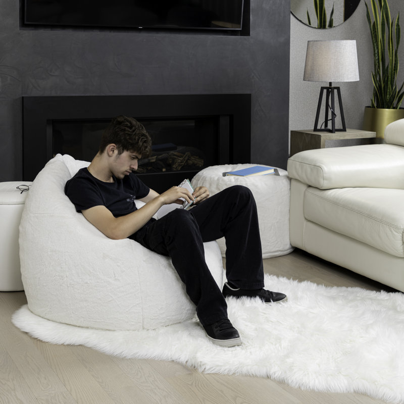 Fauteuil à billes classique en fausse fourrure, Fausse fourrure blanche