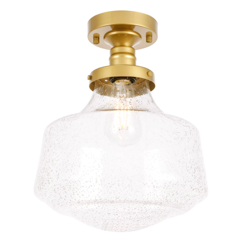 Plafonnier semi-encastré à 1 lumière Steverson, Bullé, H 9,4 po x l 11 po x P 11 po, Laiton