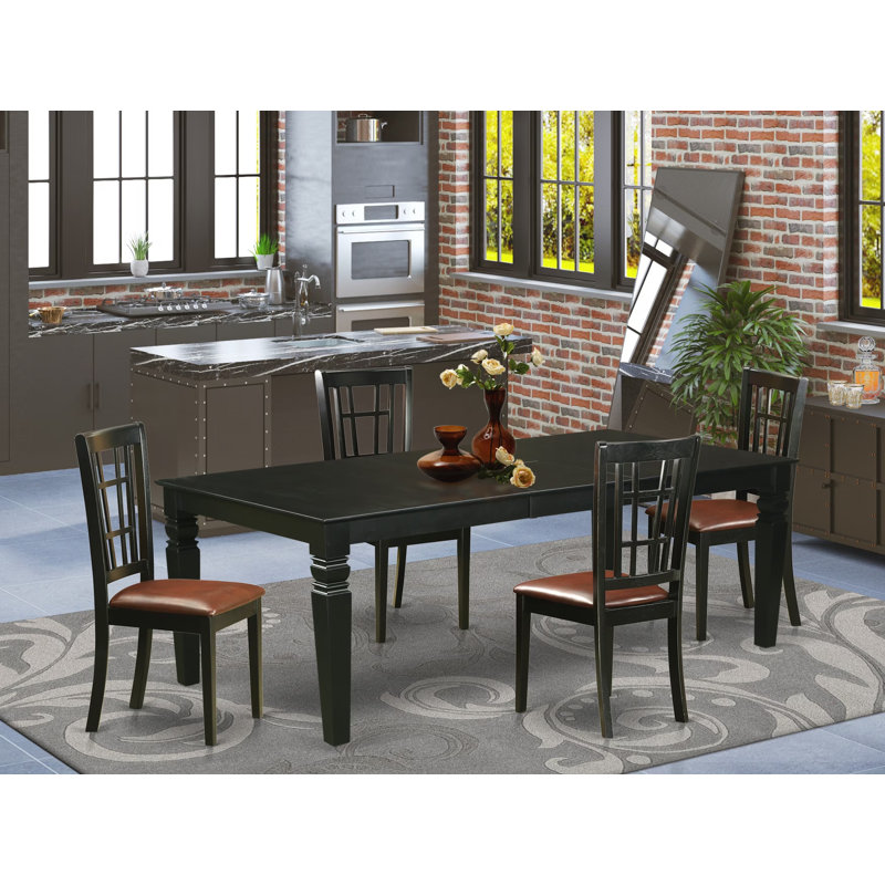 L'ensemble 5 pièces de table et chaises de cuisine comprend une table de salle à manger rectangulaire avec rallonge papillon et 4 chaises de salle à manger en similicuir de 42 po x 84 po, noir