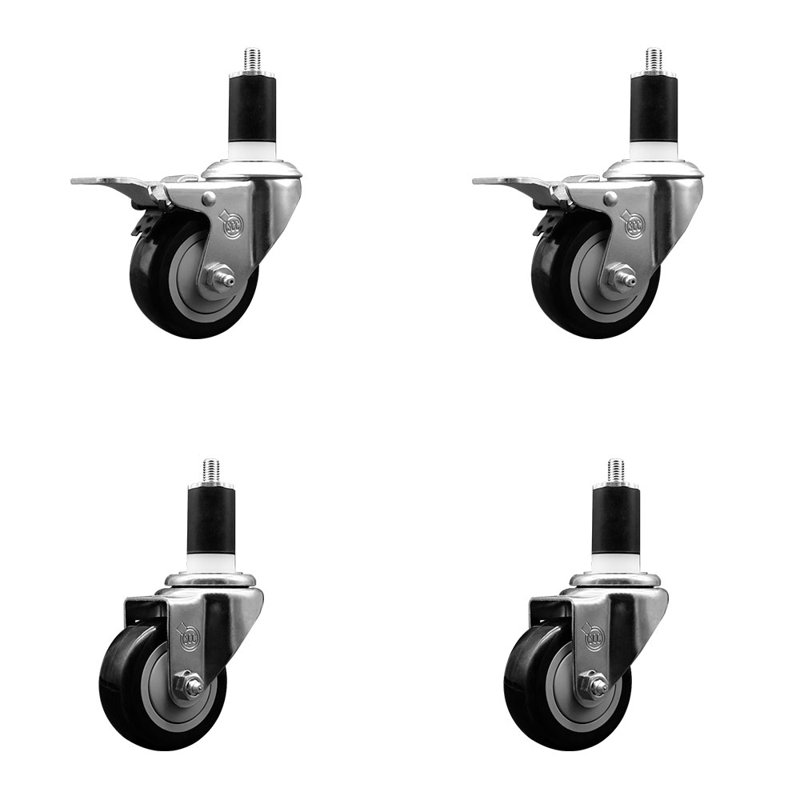 Ensemble de roulettes extensibles en poly 3,5 pouces 1 1/2 pouce pivotant 3,5 pouces, Noir