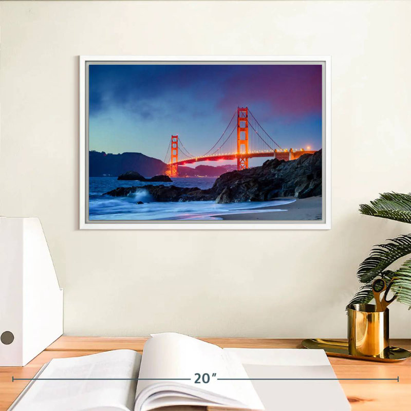 Baker Beach et le Golden Gate, Cadre flottant blanc, 13 po x 9 po