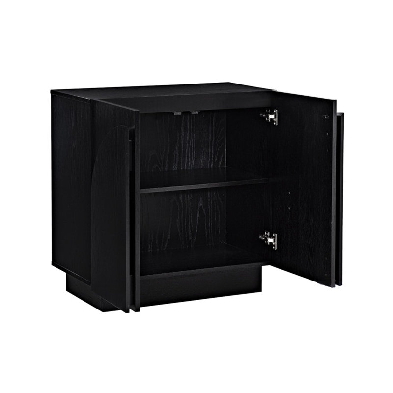 Buffet en bois noir, style Mid-Century moderne, accent, portes d'armoire arquées, conception à bords arrondis, assemblage moderne facile pour le salon, rangement avec coins, silhouette, bois d'hévéa