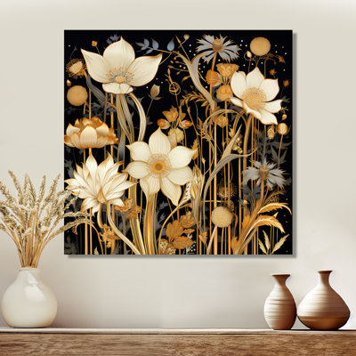 Glam Spring Flowers In The Night - Wildflowers Wall Art Living Room
