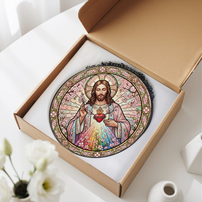 Panneau de vitrail Sacred Heart, H 12 po
