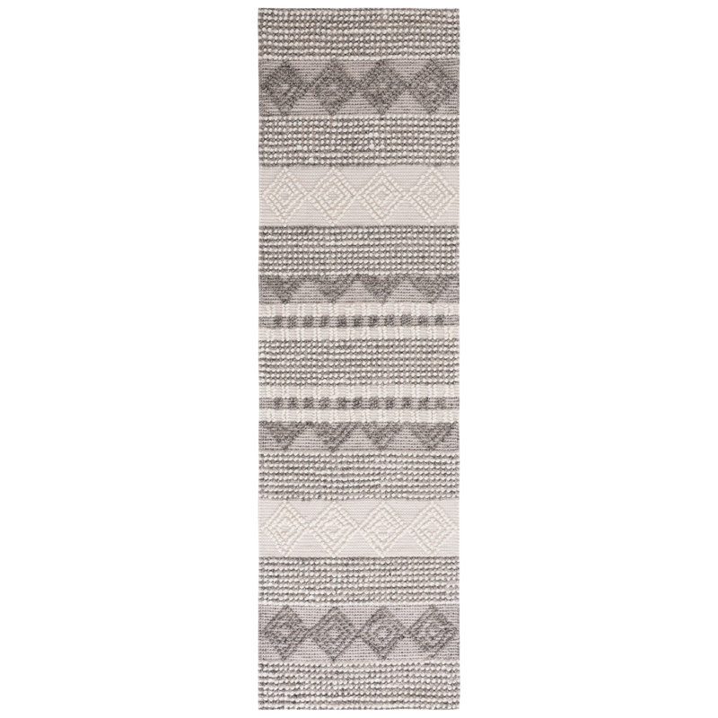 Tapis gris / ivoire en laine / coton tissé à la main à rayures Jacques, Tapis de couloir 2 pi 3 po x 18 pi