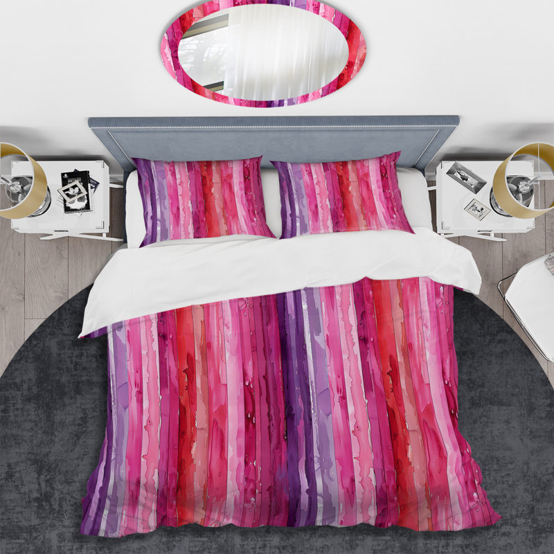 Ensemble de housse de couette transitionnel rose et mauve à rayures Glam II