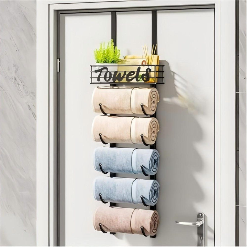 Porte-serviettes pour le rangement de la salle de bain - Porte-organisateur de rangement à serviettes à 6 niveaux avec porte-serviette sur roulettes avec panier en métal pour petite salle de bain, camping-car, VR - Noir