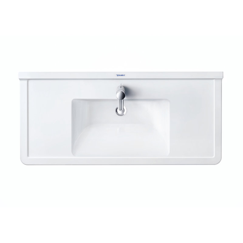 Duravit Starck 3 3-Hole White Ceramic Rectangular Wall Mount Bathroom Sink with Overflow