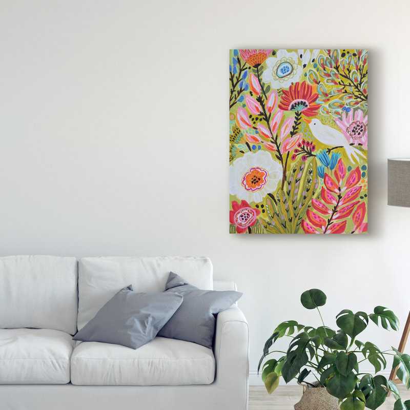 « jardin oiseaux ii », peinture sur toile tendue, H 24 po x l 18 po x P 2 po