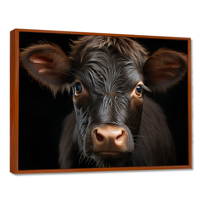 Portrait de vache - grande vache, art mural, H 24 po x l 32 po x P 1 po, Cadre flottant brun