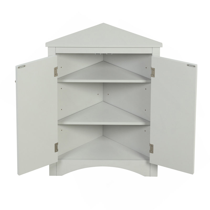 Grey Triangle Bathroom Storage Cabinet with Adjustable Shelves, Freestanding Floor Cabinet for Home Kitchen, Gray