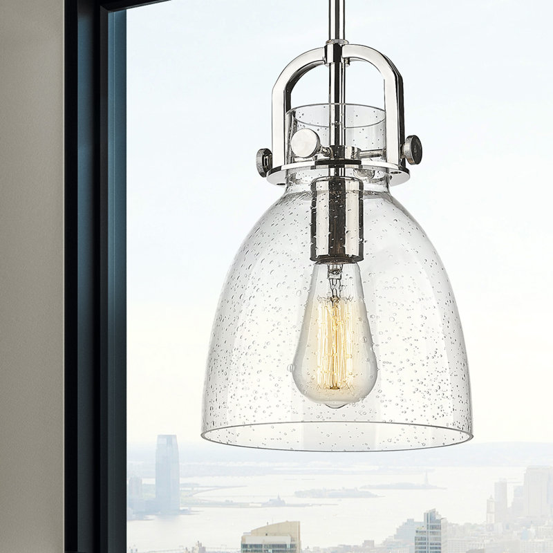 Luminaire suspendu 1 lumière Badillo, Grainé, Nickel poli, H 11,75 po x l 8 po x P 8 po