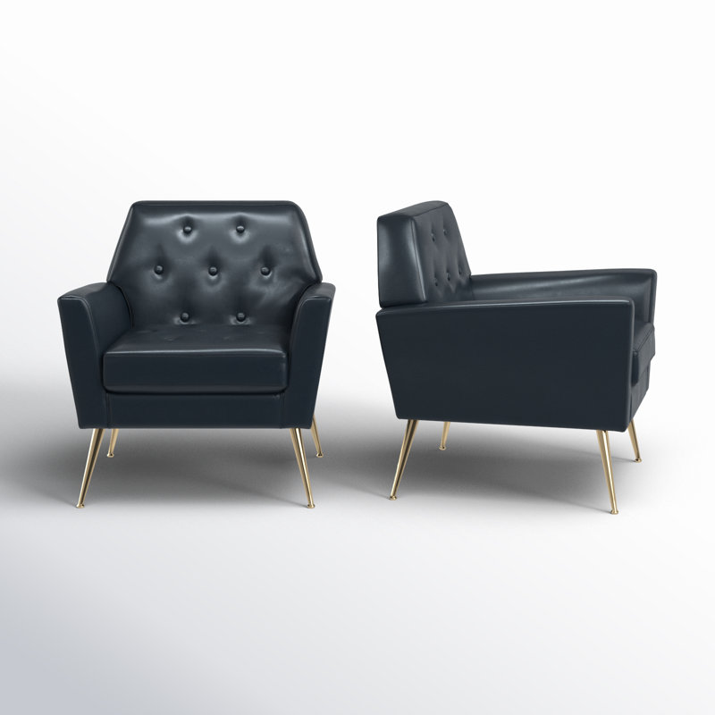 Johan Armchair With Tufted Back, Navy Faux Leather