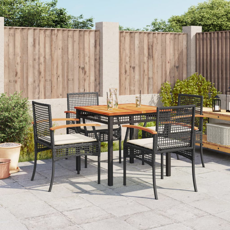 Bayou Breeze 5 Piece Patio Dining Set With Cushions Black Poly Rattan, White/Black, 4