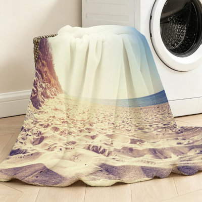 Jeté en molleton bleu flanelle ultra douce, plage ton sur ton rétro à imprimé recto