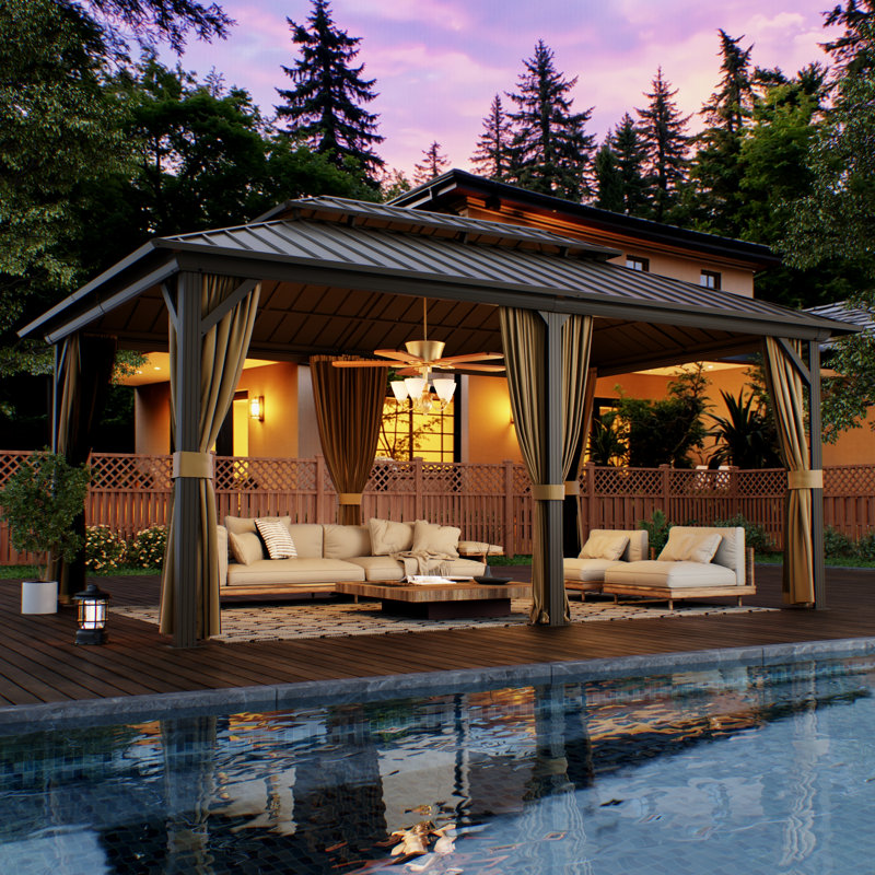 12ft x 18ft Aluminum Patio Gazebo, Outdoor Gazebo with Galvanized Steel Roof, Privacy Curtains & Mosquito Netting for Patio, Garden and Backyard