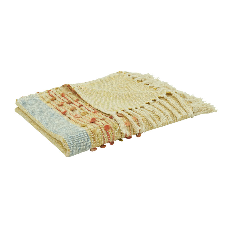 Multicolor Striped Cotton Throw Blanket with Fringe