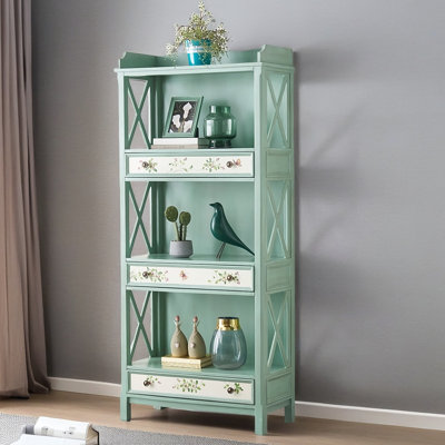 Simple Green Wood Large Capacity Painting Bookcase