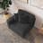 Upholstered Gray Corduroy Armchair with Pillow Back and Solid Wood Legs-2135547285-2119797796