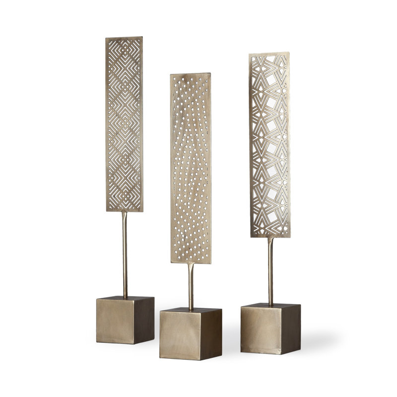 Set of Three Gold Abstract Metal Cutout Tabletop Décor Pieces