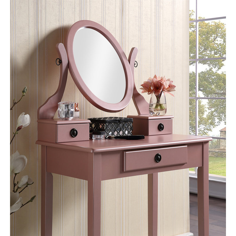 Landisburg Wood Moniya Makeup Vanity Table And Stool Set