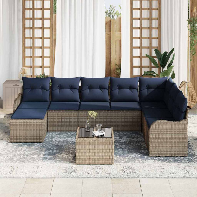 Ensemble de canapé de jardin vidaXL, Coussin bleu marine / structure grise