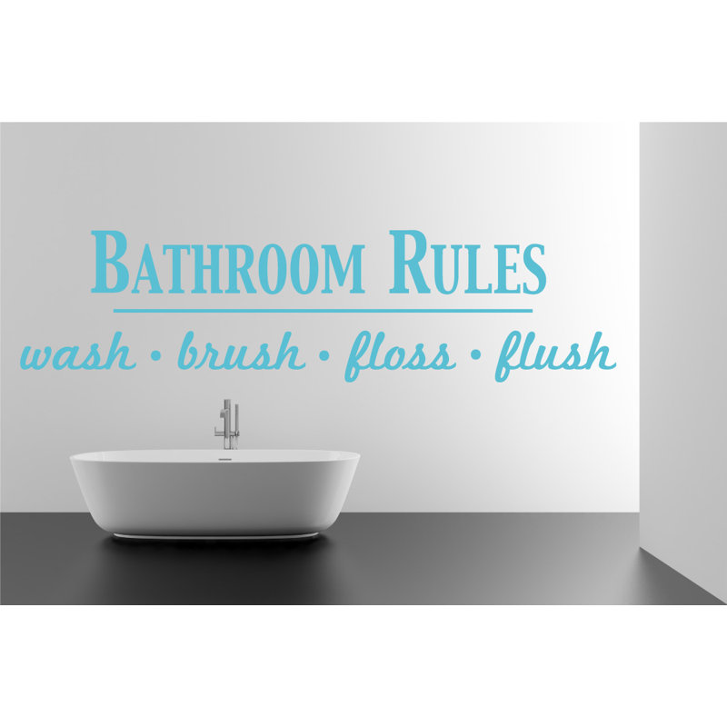 Décalcomanie murale règles de salle de bain, Bleu geyser, H 9 po x l 36 po x P 0,01 po