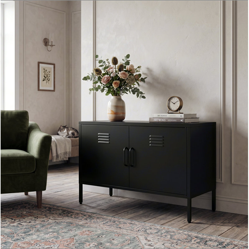 Une armoire de rangement multifonctionnelle en métal d'une hauteur de 25,2 pouces, Noir