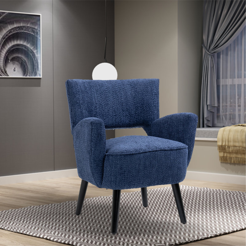 Sonette Accent Arm Chair with Upholstered Seat for Living Room, Light Blue Polyester Blend