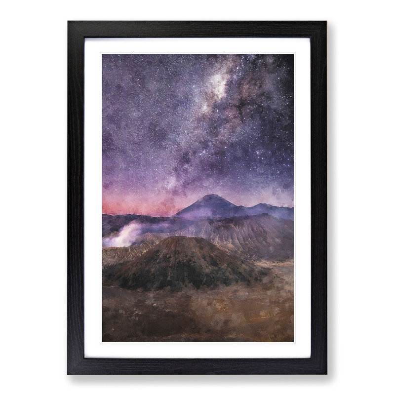Milky Way Above Mount Bromo - Picture Frame Graphic Art, 36cm H x 27cm W x 2cm D, Black Framed