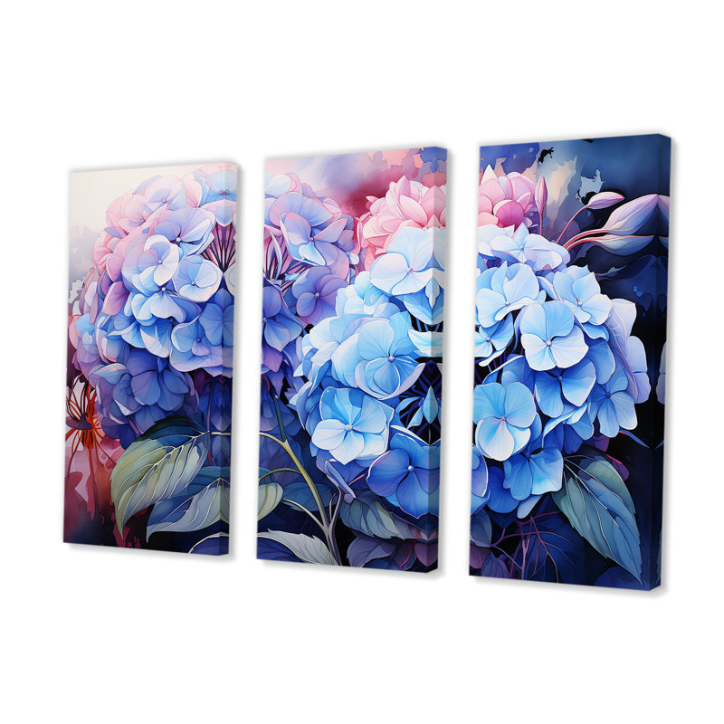 Hortensia en fleurs mauve II - ensemble d'art sur toile hydrangées, H 28 po x l 36 po x P 1 po