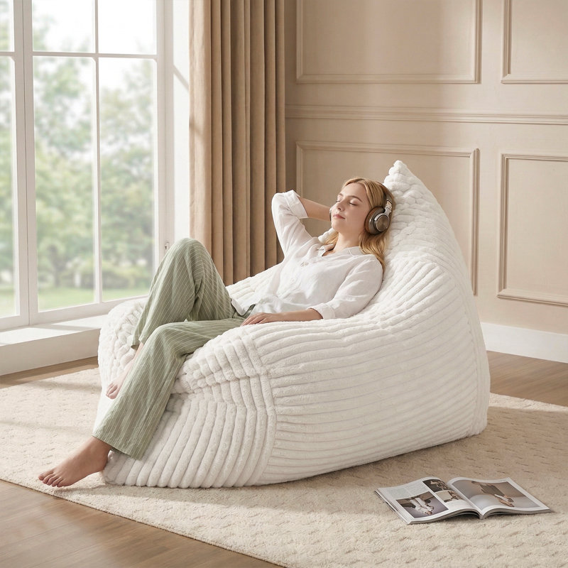 Grand fauteuil à billes 3 en 1 en velours côtelé, Beige