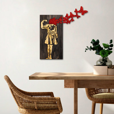 Elegant Wooden Wall Decor, 24.4 x 27.6 inches | 100% Real Wood (Thickness: 1.2 inches) with Metal Accents (Thickness: 0.06 inches) | Unique Walnut, Brown & Red Finish | Perfect for Living Room or Office Wall Art