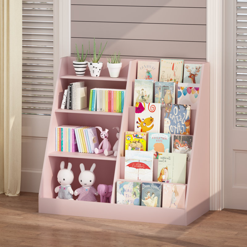 Bibliothèque multifonctionnelle à 4 niveaux avec rangement pour bibliothèque , Pink