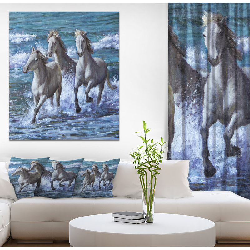 «Three Horses Courir en bord de mer», peinture, H 40 po x l 30 po x p 1,5 po, Toile tendue