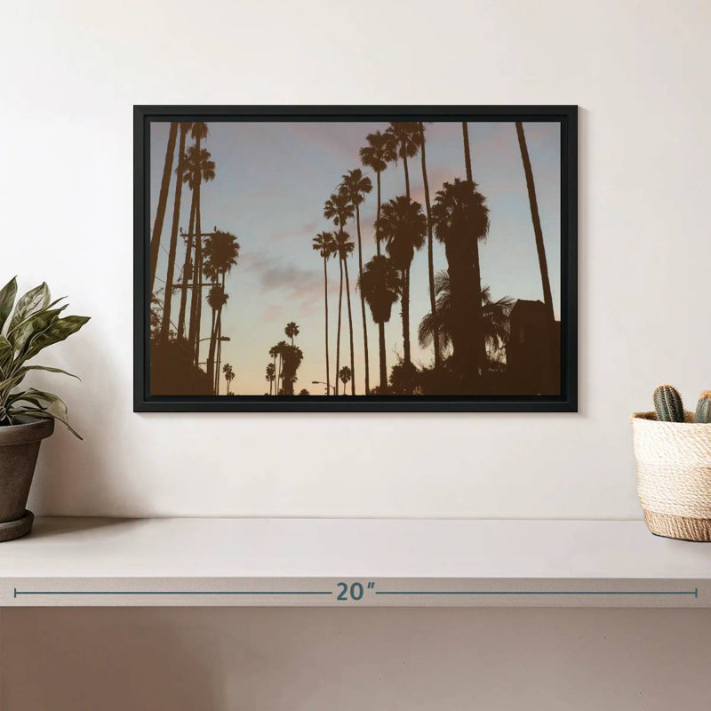 Silhouette des palmiers de Los Angeles, Cadre flottant noir, 13 po x 9 po